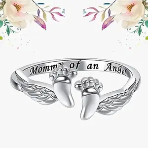 Personalized Angel Ring Adjustable Letter Wing Shape Cufflink Ring Fashionable Women's Jewelry Elegant Versatile Daily Accessory with Unique Angel Wing & Footprints Design