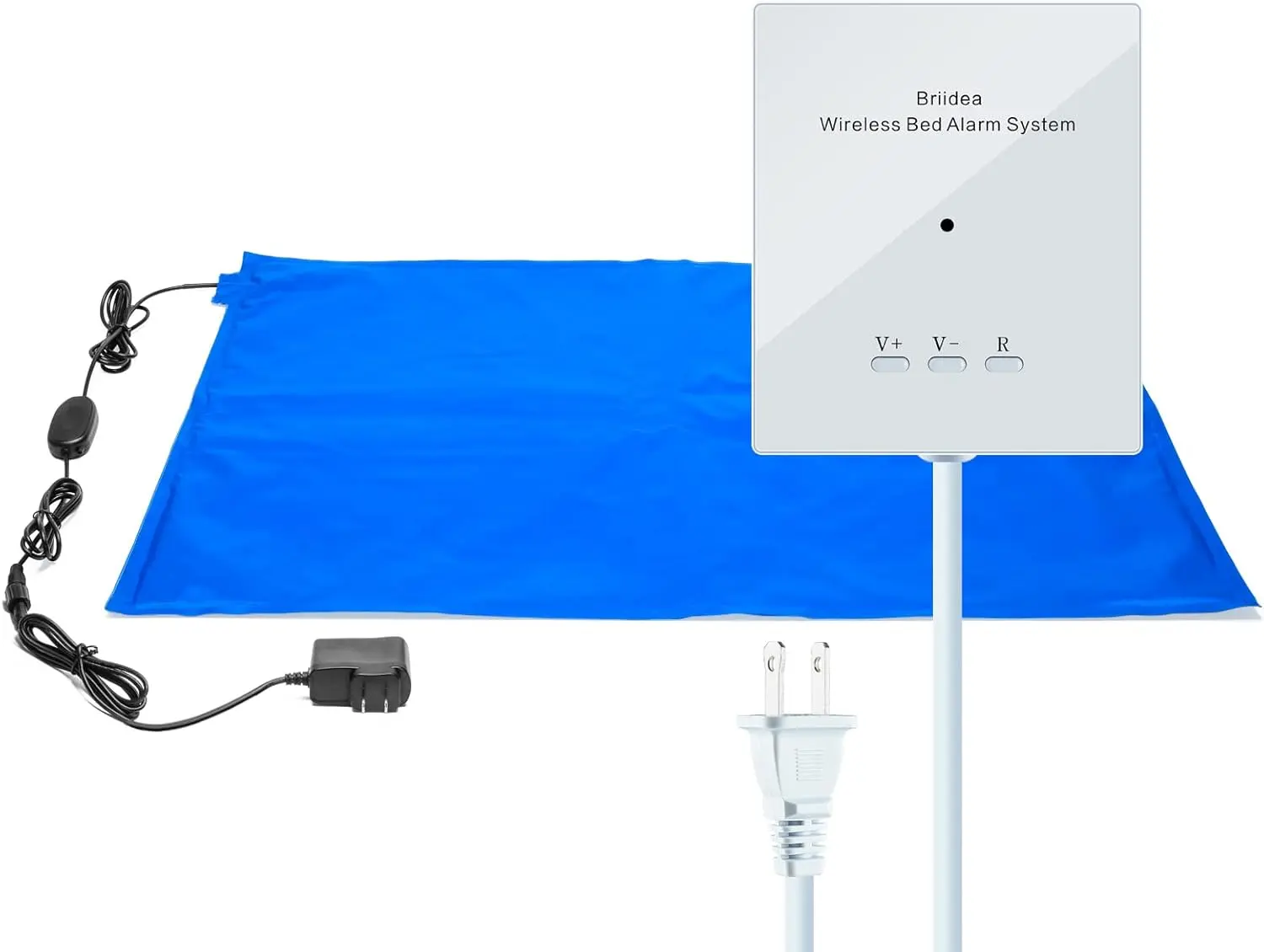 Briidea Wireless Weight-Sensing Bed Alarm System for Elderly Fall Prevention, 20x28 in Cotton-Nylon Waterproof Bed Pad, Included Alarm, Adjustable Volume Controller, Plug-and-Play, Easy Carry, 1-Year Lifespan, 5V Adapter, Wireless Alert (for Caregivers)