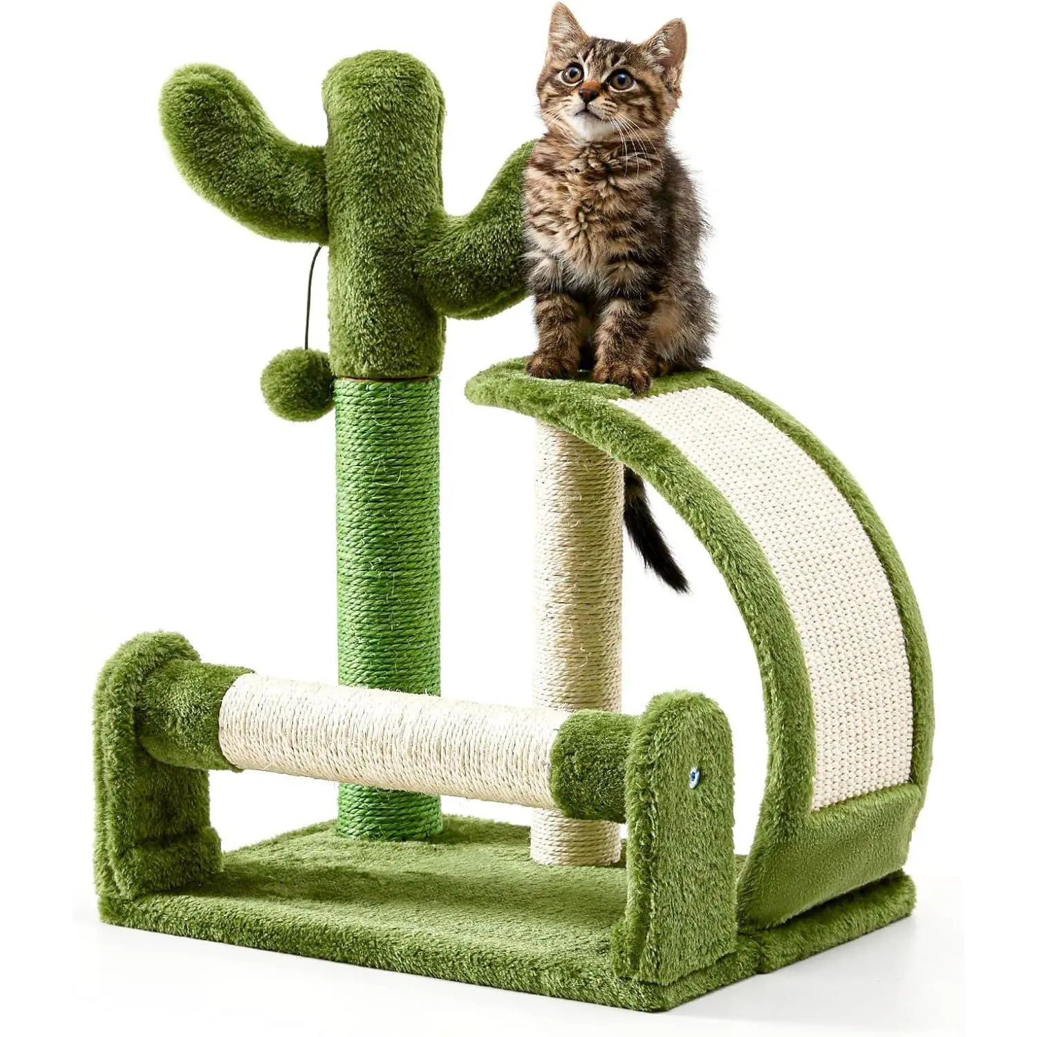 Cat Scratching Post - Cactus Scratcher Tree for Small Cats, Adult Kitten Scratch Pad with Natural Sisal Ropes, Easy to Assemble, Green Cover