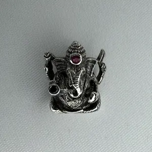 Ganesha Sterling Silver Pendant with Ruby and Sapphire