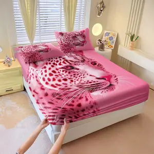 3pcs Pink Leopard Print Fitted Sheet Set, A Sweet and Edgy Style for Trendy Girls, Featuring A High-Elastic, Non-Slip, Full-Coverage Fitted Sheet. Perfect for Personalized Bedroom Decor, Rental Apartment Makeovers, or As A Gift for Best Friends.  Soft Bed