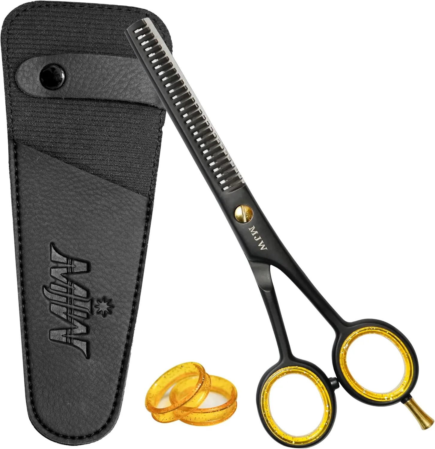 MJW Professional 6.5-in Stainless Steel Hair Cutting Scissors - Salon Haircare Shears for Smooth, Precise Home Haircut Trims, Ergonomic Barber Tool with Quiet Buffer Rubber for Men, Women's Haircare Needs, Barber Equipment, Male, Blade Scissors, 28‑Tooth