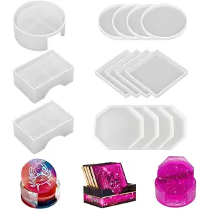 15 Pcs Coaster Resin Molds Silicone,Mold for Epoxy Resin Coaster Molds with Round Square Shape Holder Mold for Epoxy, for DIY Art Craft Cup Mats