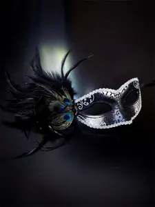Peacock Mask - Silver Black