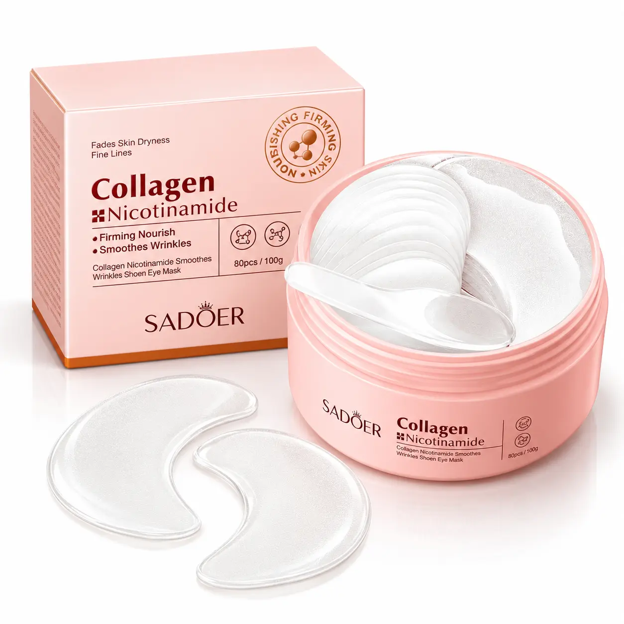 Collagen Niacinamide Under Eye Patches, Hydrating Hydrogel Eye Masks for Puffy-Looking Tired Eyes, Cooling Moisture Care, Daily Skincare & Self Care, 80 PCS / 100g