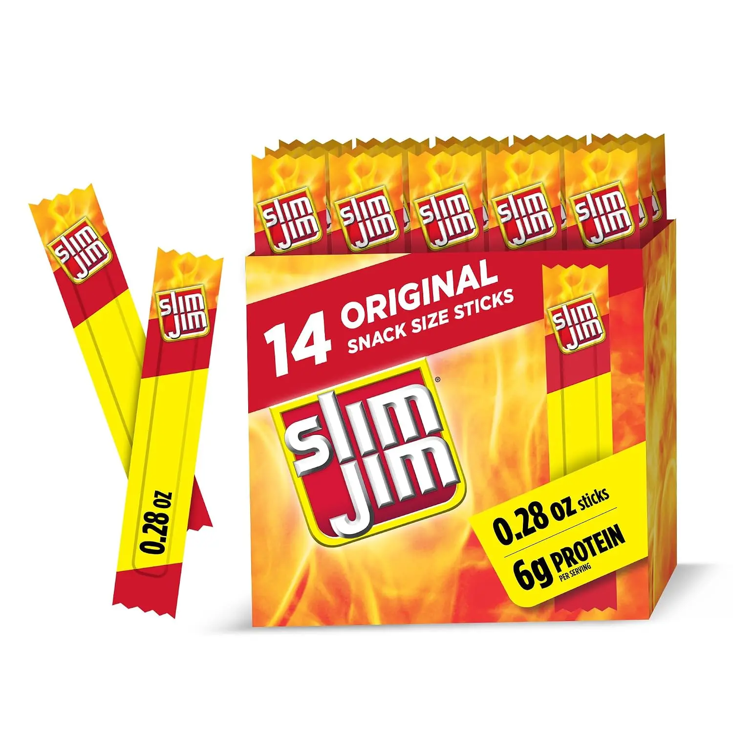 Slim Jim Smoked Jerky Meat Snack Sticks, Original Flavor, 0.28 oz., 14-ct