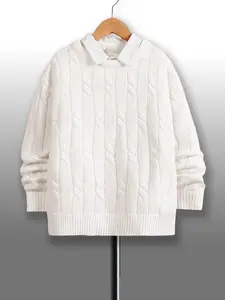 Boys' Teenagers Simple Retro Trendy Pure White Everyday Commuter Casual Outdoor Pullover Sweater Knitwear Autumn Winter, Size 8-16 Years