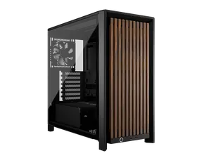 CORSAIR FRAME 4000D WOOD RS Modular High Airflow Mid-Tower PC Case, Black & Walnut. 3x 360mm Radiator Mounts. 4x RS120 PWM fans included - 13x 120mm fan mounts or 7x 140mm fans.