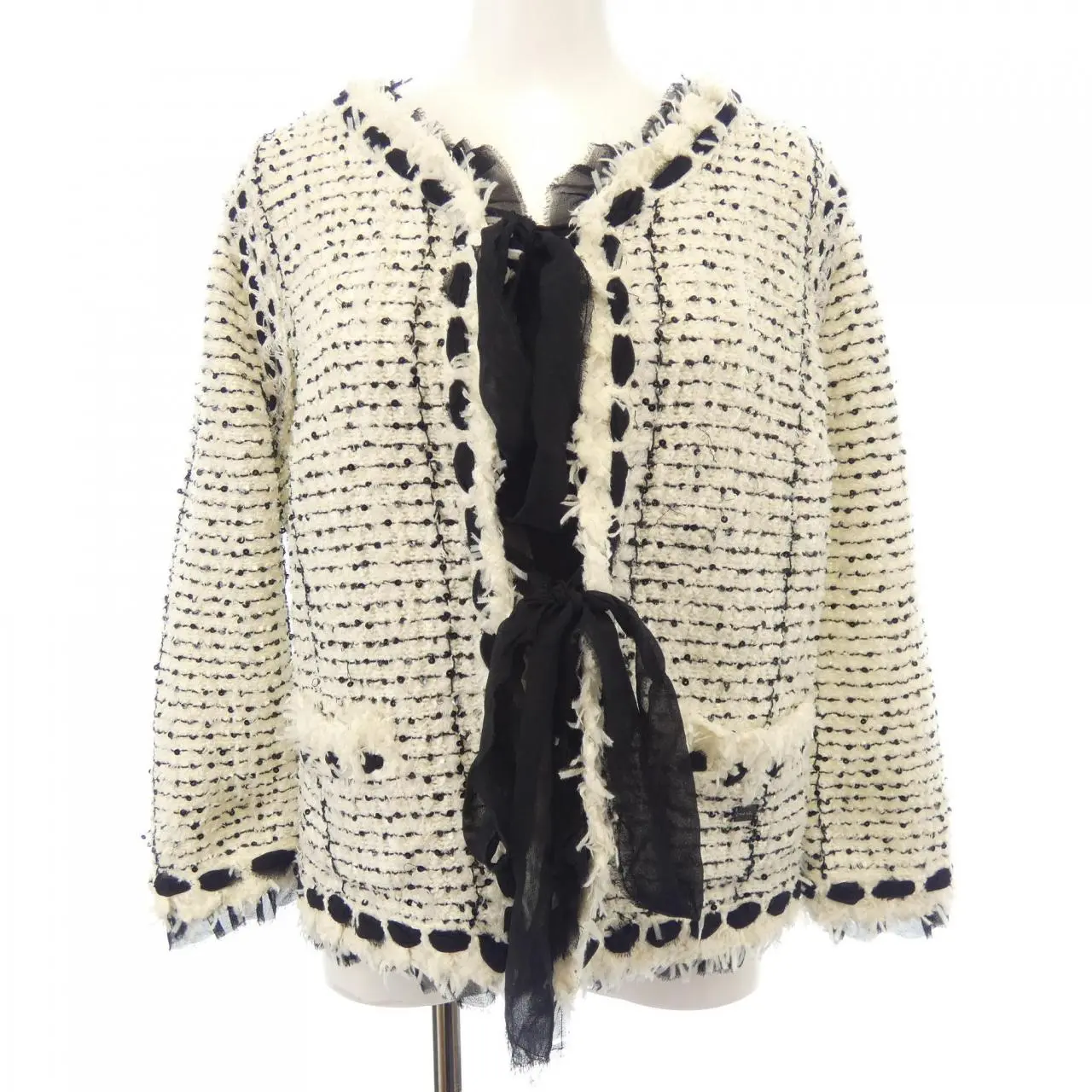 Pre-owned CHANEL Tweed Small Leather Goods Cotton Collarless Jacket