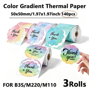 Color Gradient Thermal Label Paper (50mmx50mm), Flower Shape Labels, Waterproof, Compatible with Mini Printers, Portable Thermal Printer Labels