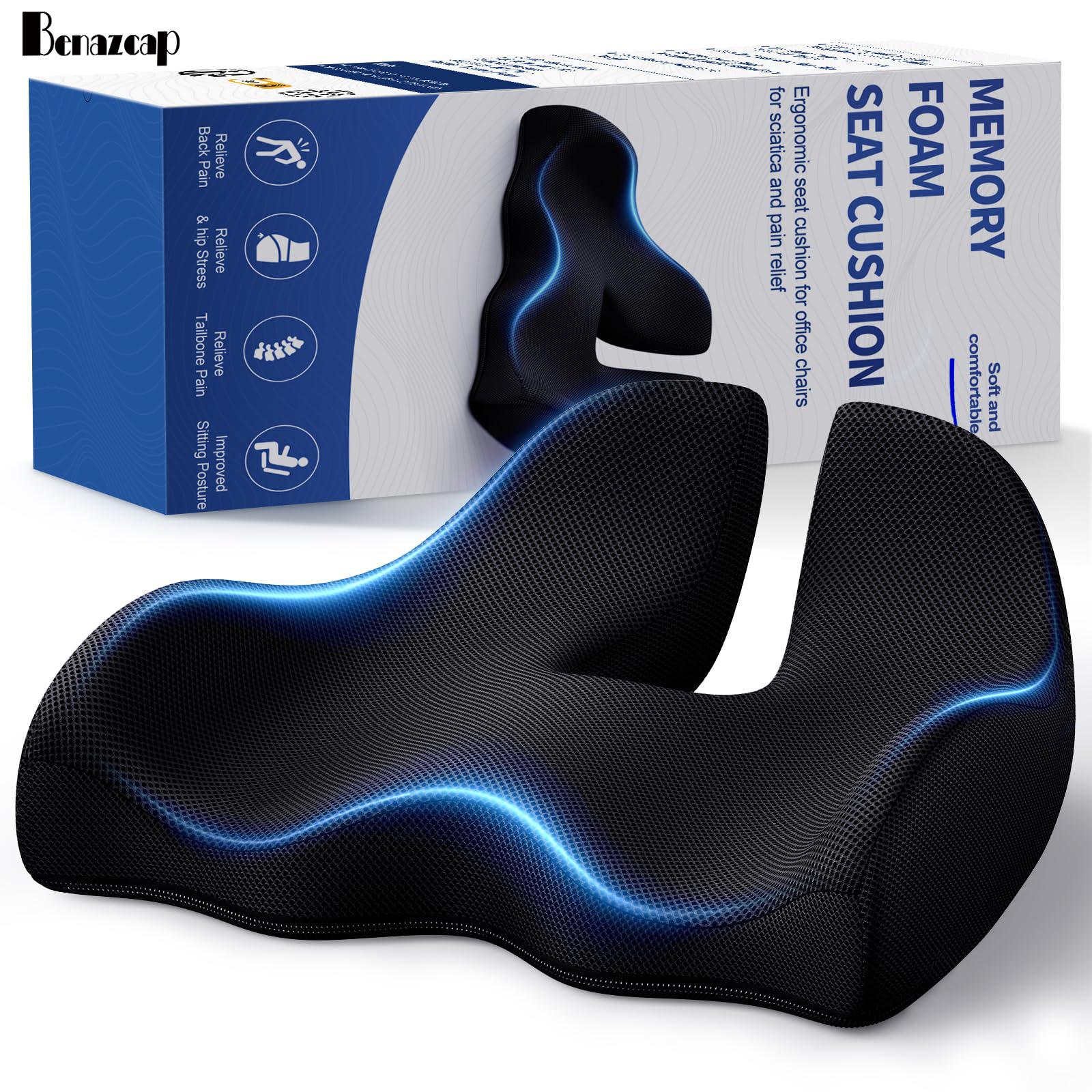 Benazcap Non-Slip Ergonomic Memory Foam Seat Cushion for Office Gaming Chair & Car,Pressure Sciatica Pain for Long Drives,Breathable Washable Cover, Back & Leg Support,SummerVibes