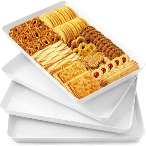 4 pcs Serving Tray for Party, Grilling Accessories, Serving Platters for Snacks, Fruit, Reusable Plastic Trays for Serving Food and Pantry Organization in Kitchen & for Mothers Day Parties