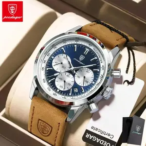 POEDAGAR multifunctional fashionable retro men's quartz watch waterproof timing date men's leather quartz watch