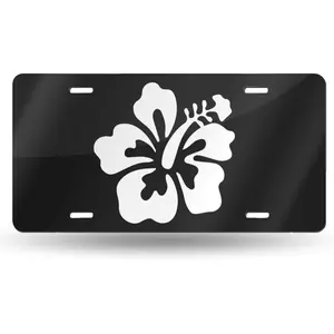 License Plate White Hibiscus Flower Decorative Car Front License Plate,Vanity Tag,Metal Car Plate,Aluminum Novelty License Plate for Men/Women/Boy/Girls Car,6 X 12inch