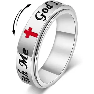 Spinner Fidget Ring for Women - God is With Me Stainless Steel   Rings with Faith  Design, Christian  for Daily Comfort &