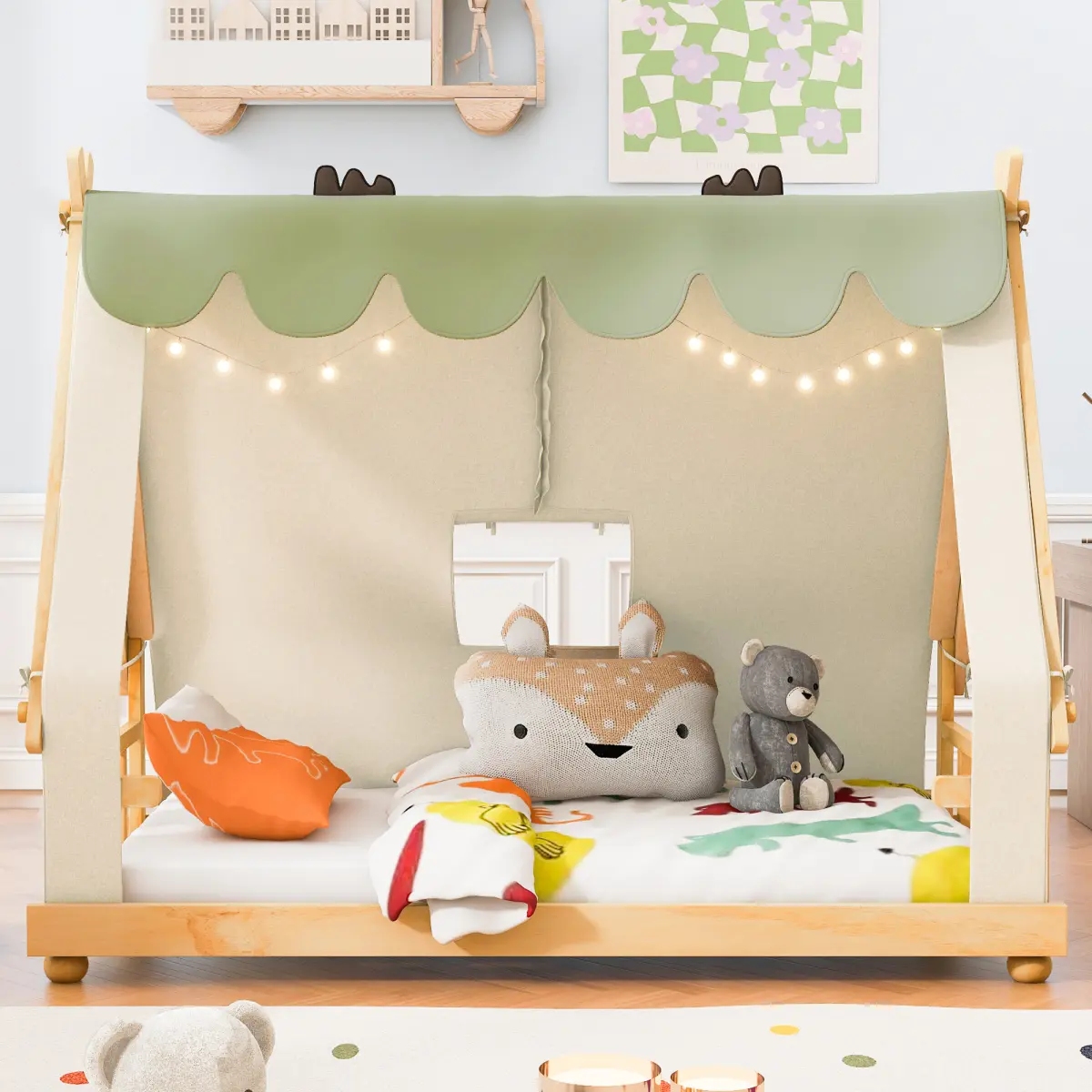 [Fahuac] Twin Cabin Bed with Detachable Tent & Roof - 79.5x40.9x62.9in, 400LB Capacity.