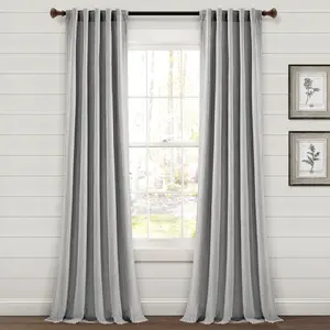Lush Decor Farmhouse Vintage Stripe Recycled Cotton Blend Window Curtain Panel Set 40"W x 84"L/95" Eco-Friendly GRS Certified Soft Touch Neutral Colors Classic Ticking Stripes