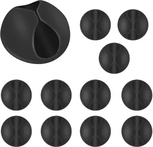 Black Cable Clips 12 Pack Cable Clips for Desk, Nightstand, and Home - Adhesive Charger Wire Holder for Office and Home Use Work Organizer