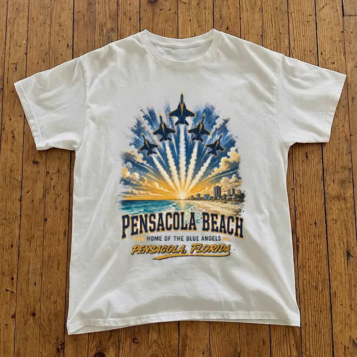 [ On Sale 55% ] Pensacola Beach Air Show Shirt, Vintage Fighter Jet Coastal Graphic, Florida Vacation Souvenir, 1717 Blue Angels