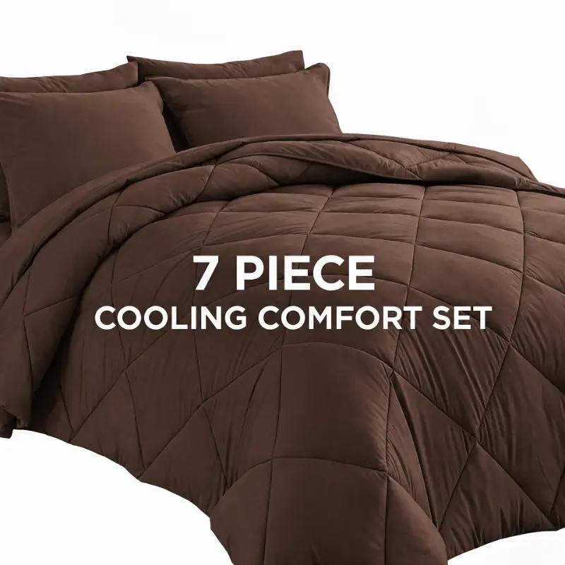 Queen Size 7 Piece Comforter Set, Solid Color Ultra Silky Wrinkle Free Complete Bedding Set With 1 Comforter, 1 Flat Sheet, 1 16 Inch Deep Pocket Fitted Sheet, 4 Pillowcases, Moisture Wicking Soft Microfiber Bedding For Hot Sleepers, Father’s Day Gift sum
