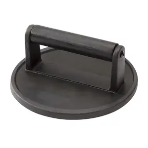 6.5" Cast Iron Smashed Burger Press, Round Flat Edge Grill Press for Crispy Smash Burgers, Burger Tool for Grill and Griddle Accessories, for BBQs and Tailgates