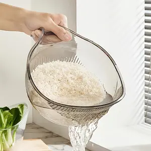 Multifunctional Drain Basin Plastic Food Grade Material Quick Draining Design for Washing Rice Vegetables Fruits Grains Easy Clean，Ergonomic, slip-resistant handle + fine vegetable strainer; compact design that doesn’t take up space.