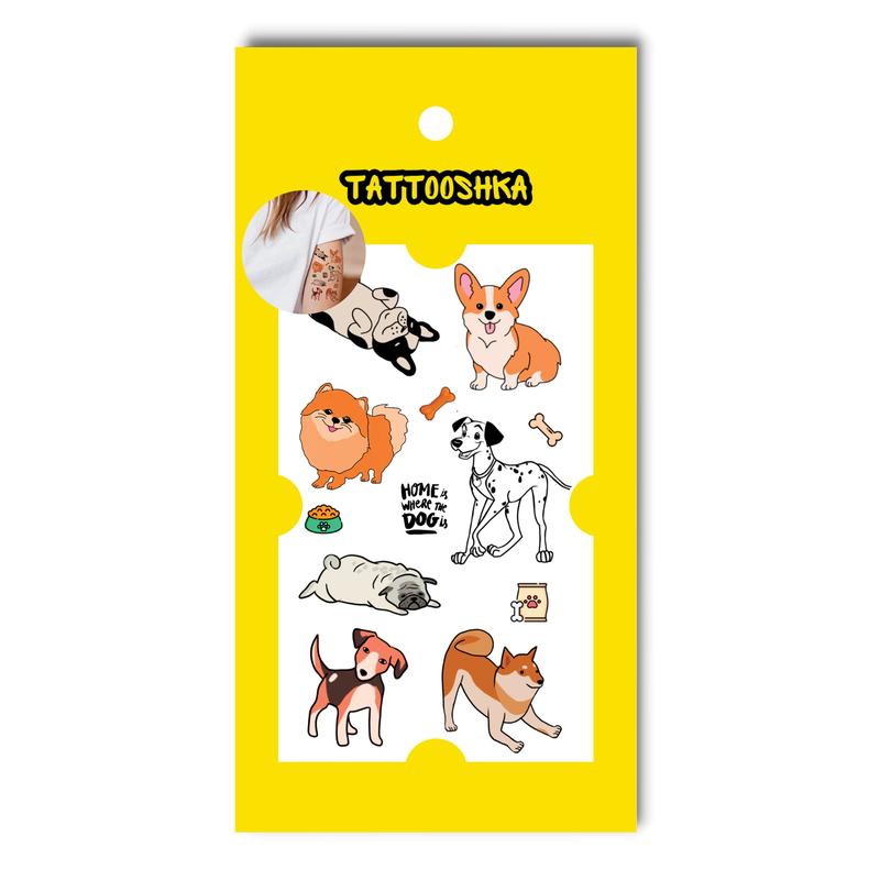 Mini dogs (L-62). Temporary tattoos. Party tattoos. Kids tattoos. Custom design. Tattoo sets. Ukrainian. Realistic. Waterproof