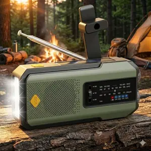 NOAA Emergency Weather Radio with Solar & Hand Crank, AM/FM, SOS Alert, 2000mAh Power Bank, Type-C Charging, Flashlight – Essential Gear for Outdoor Adventures, Camping, Hiking, and Home Emergencies.