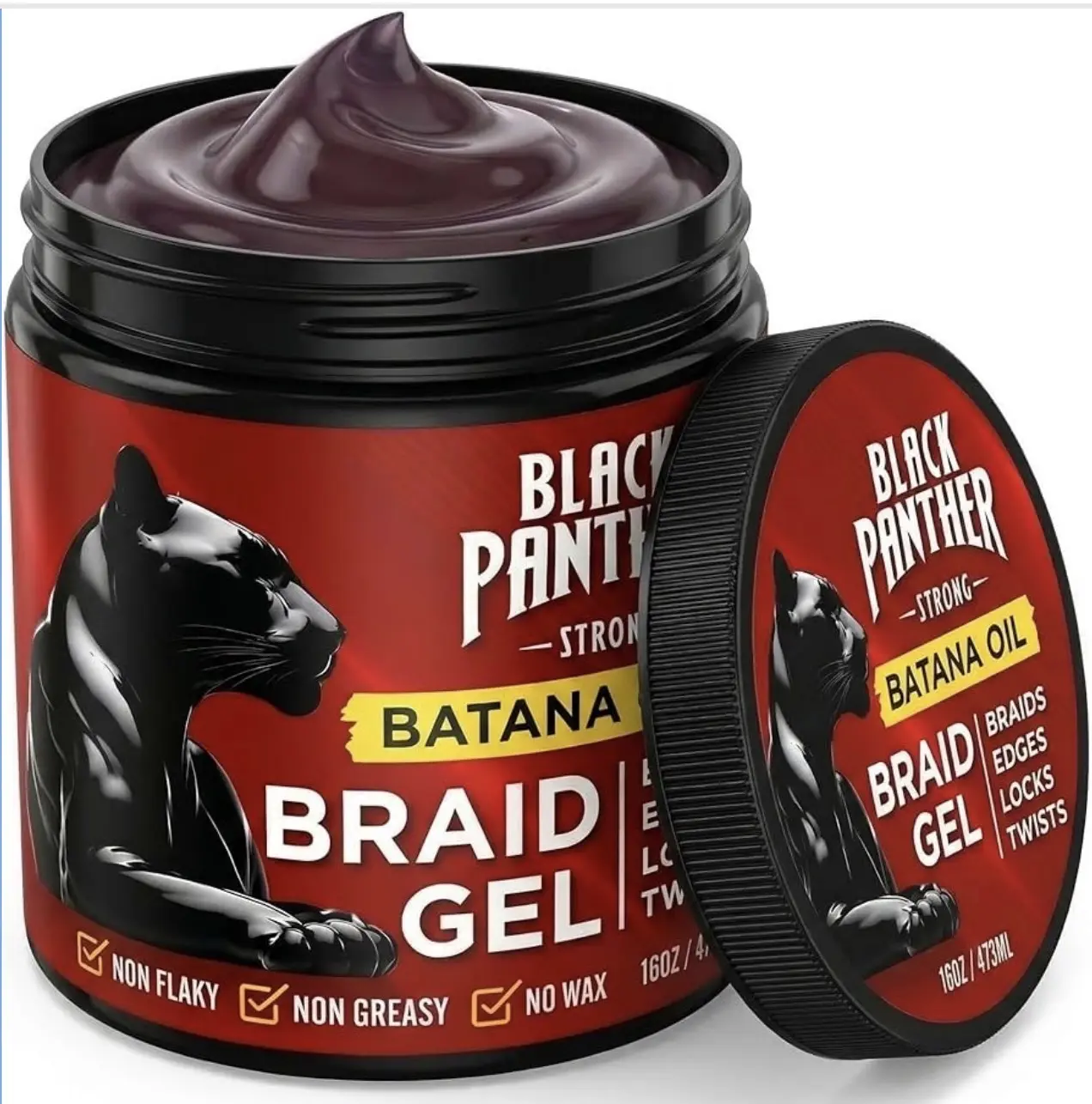 Black Panther Strong Diamond Edges Braiding Gel with Batana Oil - Strong Hold, Long Lasting Haircare Gel for Nourishing, Defining Braided Hairstyles & Edge Control, Smooth Jelly Texture