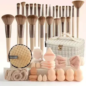 New Recommended 47/25 piece makeup brush set, Makeup Brush Kit, including white small fragrance makeup bag,25 brushes, beige makeup set, makeup artist tools, suitable for women and girls