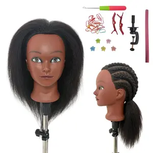 16" Black Mannequin  for Braiding Practice, Mannequin  with  Real Hair   Doll  for Hair Styling