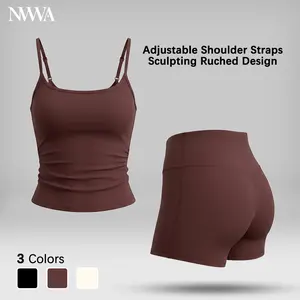 Women's 2-Piece Summer Sports Set - Tank Top with Push-Up Bust Support, High-Waist Booty-Lifting Tummy Control Shaping Shorts, Ideal for Gym & Yoga Active Wear, 2 Piece Sets, Tank Top Built in Support