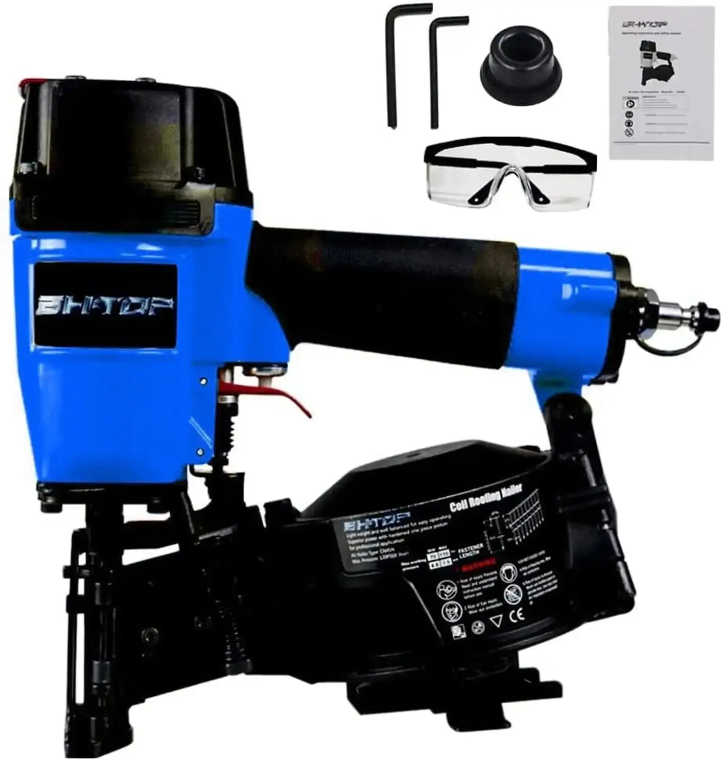 Roofing Nailer, 15 Degree Roofing Nail Gun, 3/4-Inch to 1-3/4-Inch Coil Nails, 120-pcs Load Capacity Coil Nailer in Blue