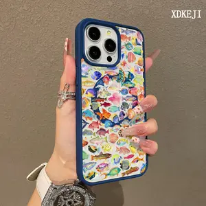 Colourful Fish Ocean Aesthetic Pattern Premium Magnetic Phone Cases for iPhone 17 Air 16 15 14 Pro Max 13 12 11 Plus Smartphone Shockproof Protection Acrylic Cover Cellphone Protective magsafe magnetic case Resistance Casing