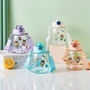 Cute Big Belly Water Bottle with Strap, One Click Pop Up Lid, Perfect for Kids School Travel Sports, Durable & Leak-Proof Design