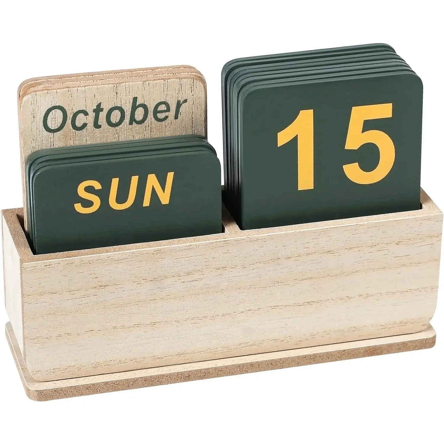 Wooden Block Perpetual Desk Calendar - Durable Wooden Boards, Large Easy-to-Read Display, Interchangeable Boards, Modern Farmhouse Aesthetic Office Stationery, Functional Addition with Decorative Touch for Home Office Desk Decor, Home Office Decor