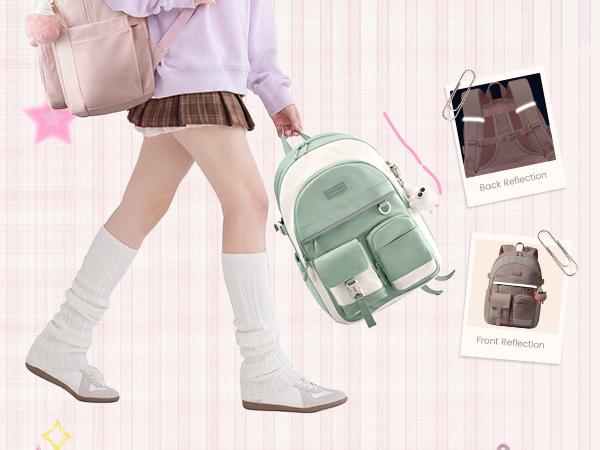 LOVEVOOK School Backpack for Teen Girls, Student Backpack Purse for 8-16 Teenage, Cute Kid Bookbag with Large Cup Holder, Back to School Backpacks Fit 15.6 Inch Laptop, Large College Travel Bag Gift