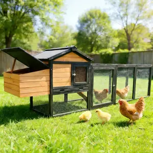Wooden Chicken Coop Large Outdoor Hen House with Nesting Box Poultry Cage Rabbit Hutch Bunny Cage Waterproof Anti-UV Roof Spacious Play Area Solid Fir Wood