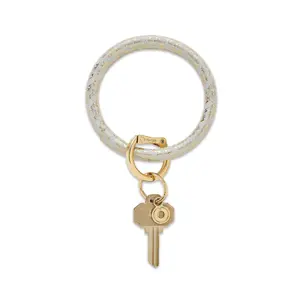 OVENTURE Leather Big O® Key Ring - Gold Rush Basketweave Stylish Lightweight Keychain with Minimalist Design & Signature Locking Clasp