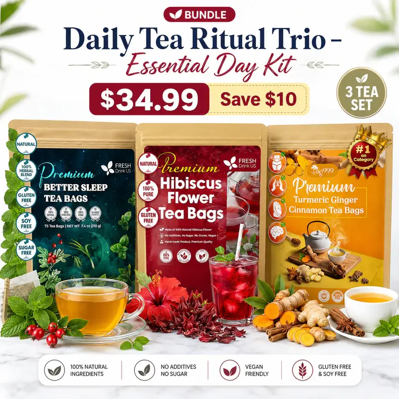 3-Tea Daily Wellness Bundle for Morning Refresh, Afternoon Balance & Evening Calm