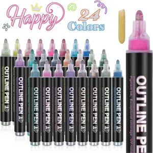 Easter Basket Stuffers, 24 Larger Outline Shimmer Markers, Easter Basket Stuffers for Teens, Tween Teen Girl Gifts Trendy Stuff, Metallic Glitter Marker Outline Pen, Cute Arts Supplies Crafts