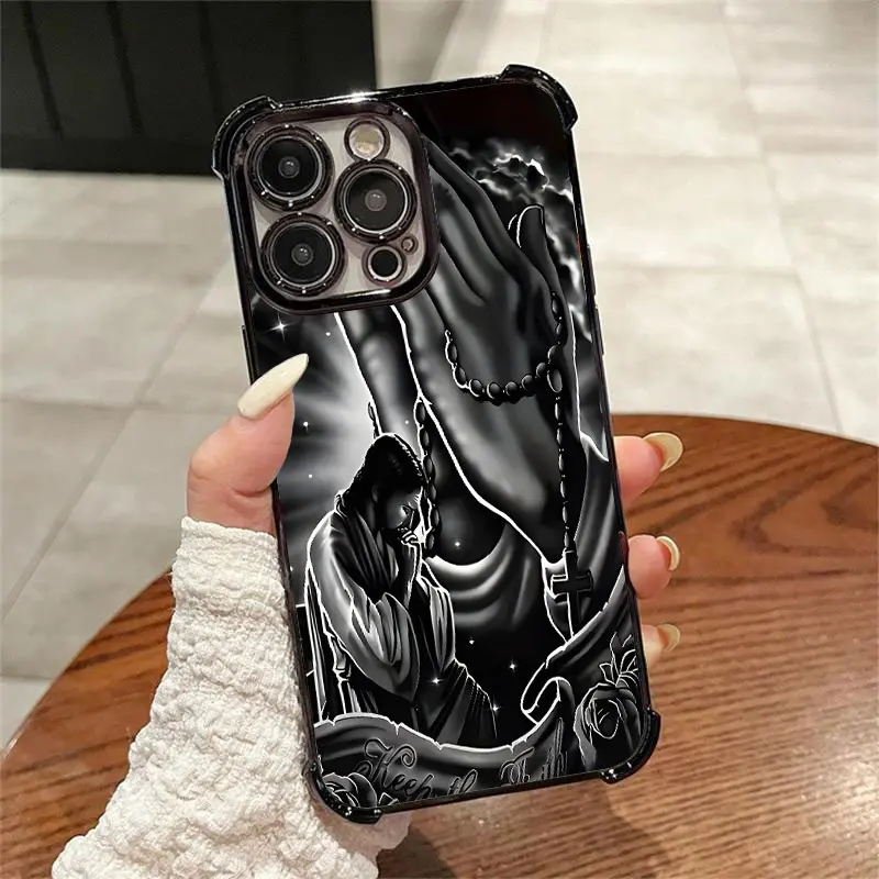 Creative Jesus prayed Pattern phone case Suitable for iPhone 16/15/14/13/12/11 Pro Max Plus electroplated anti drop soft case phone case Protector Screen Protector Protection Protective Cover Smartphone Casing Cellphone Shockproof