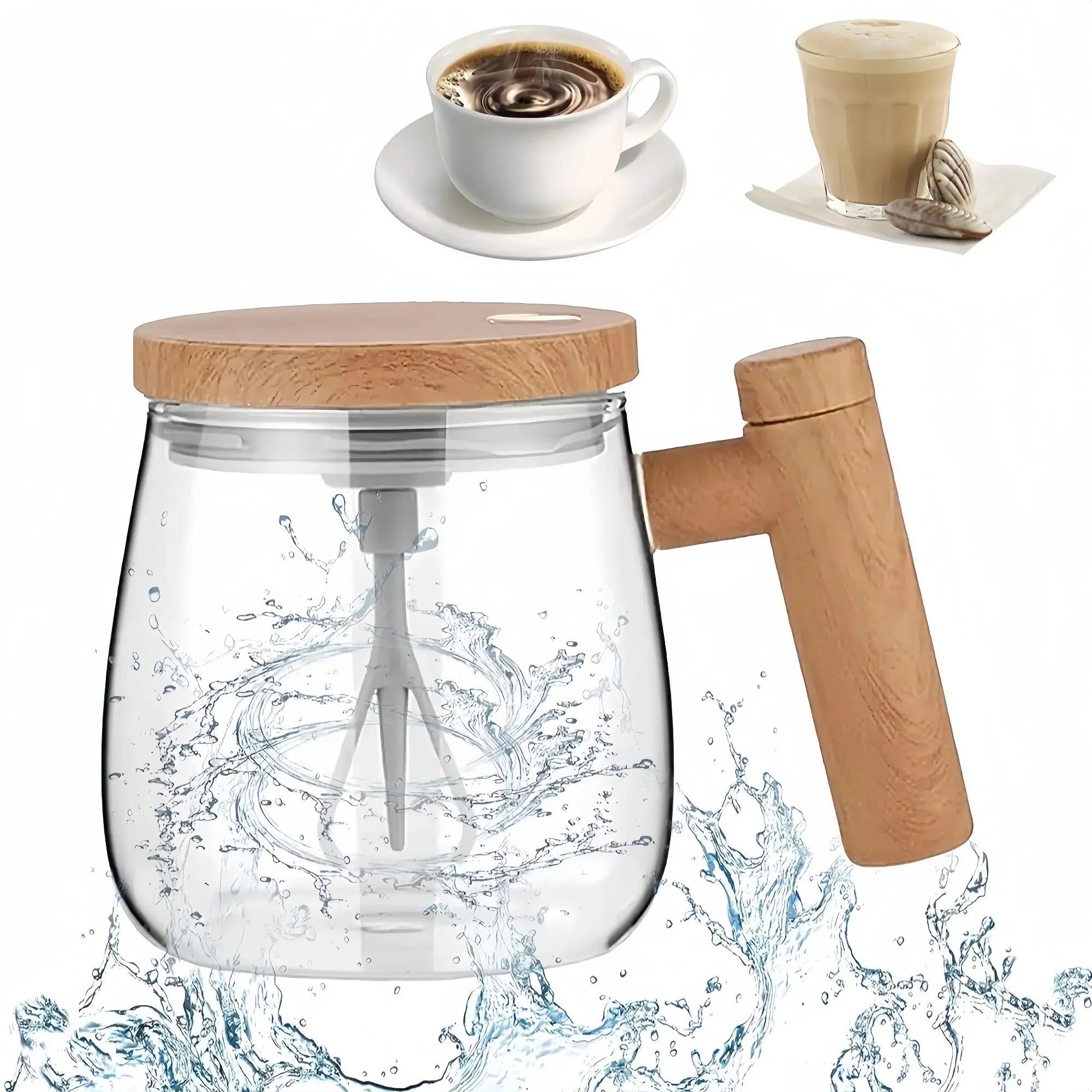 400ml Electric Self-Stirring Mug, High Borosilicate Glass Mixing Cup, Coffee Making Tool for Home, Office and Travel, Stylish Drinkware (Battery Required, without Battery)