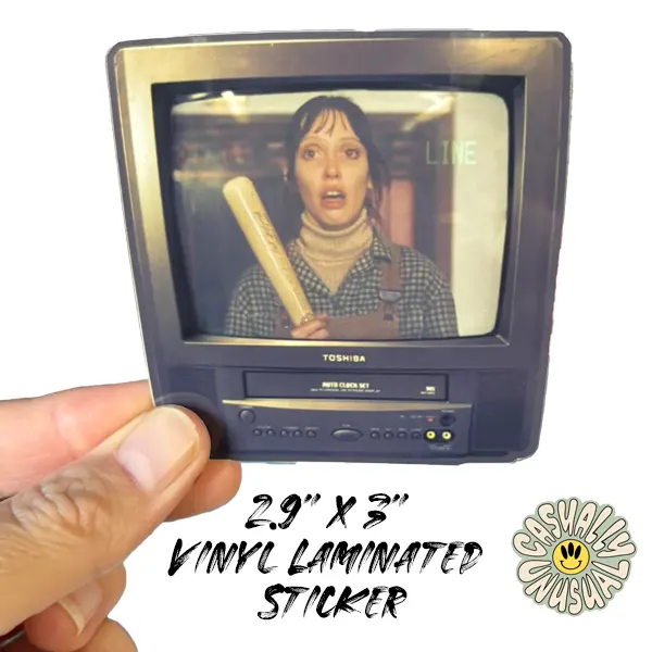 Laminated Vinyl Sticker - Wendy Torrance, Shelly Duvall, The Shining CRT TV Design - Artist-Curated, Horror Fans Gift, Retro Look, Vinyl Laminate, Water Bottle Safe