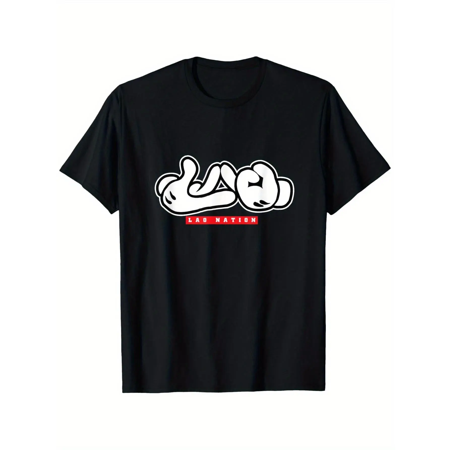 [100% Cotton] 100% Cotton Lao Nation Graphic T-Shirt - 100% 180G Heavyweight, Loose Fit Casual Streetwear with Thumbs-Up And Lao Nation Print, Unisex Sizes 1XL-5XL, Black - Gift for Men, Women, Dad, Mom, Friends, PLUS SIZE