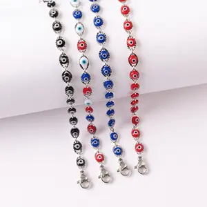 Silver Plated Evil Eye Charm Bracelet Protection Link 6.5” + 1.5” Extension Adjustable Length for Women
