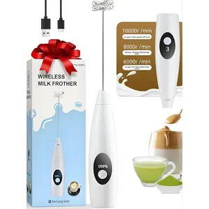 Rechargeable Handheld Milk Frother, 3-Speed Electric Frother Wand with Battery and Speed Indicator for Coffee Latte Cappuccino Frappe Hot Chocolate
