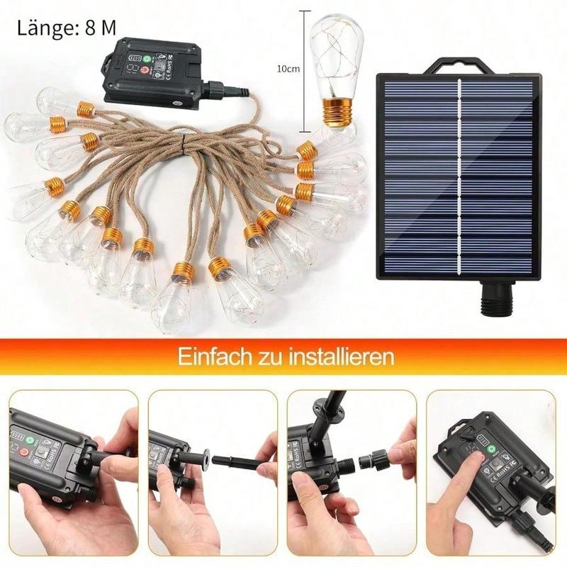 Solar String Lights Outdoor,30 Ft Vintage Rope Hemp Solar Patio with 8Modes and Remote Control,LED Patio Lights Waterproof Christmas Decoration Light