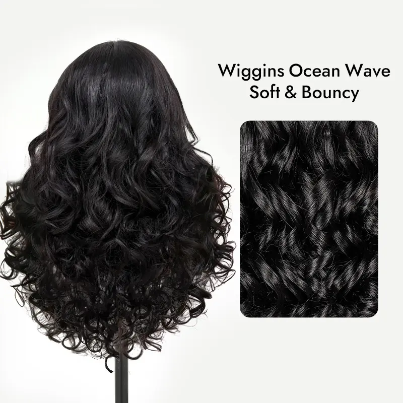 [Spring Musts] Wiggins Hair Ocean Wave Glueless Wig Pre-Cut 13x4 HD Lace Front Wig Human Hair Face Framing Curtain Bangs Wig Natural Hairline Pre-Bleached Invisible Knots #tiktokshopstockup #mothersdaygift