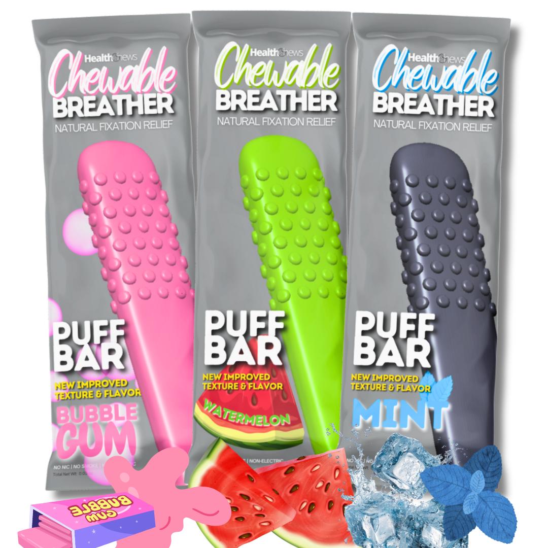 Chewable Breather PuffBars Aromatherapy Essential Oil 3-Pack Sampler with Refills Craving Puffer Relief Help for Quitting Bad Habits Essential Oil